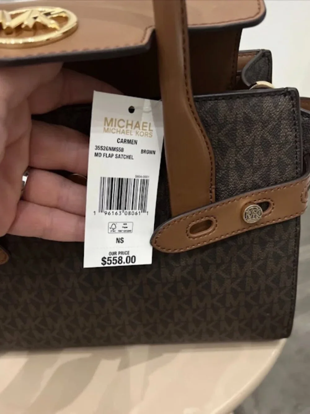 Michael kors Logo Satchel with Tan Trim